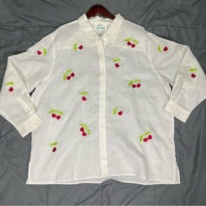 The Quacker Factory Button Down Shirt Embroidery Cherries Wearable Art 2X